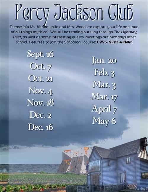 This picture shows the dates for the QVMS Percy Jackson Club.